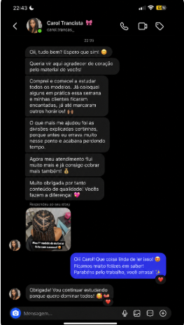 Print de conversa enviado, depoimento 3 de 4 sobre Tranças Nagô